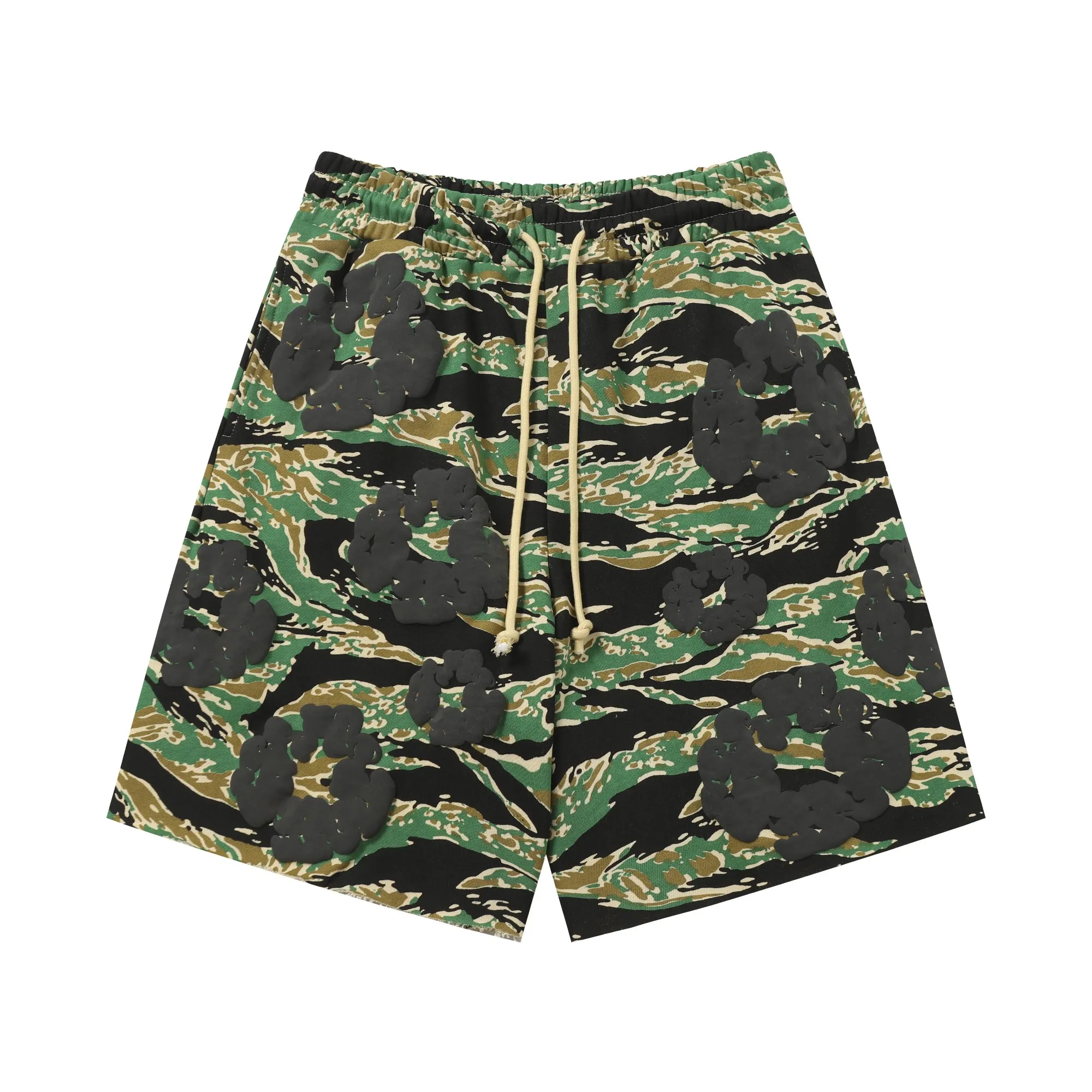 8208# DENIM TEARS Kapok European and American trendy brand high-quality foam flocking camouflage printed shorts Color Camouflage blue Camouflage powder Camouflage gray Camouflage apricot Camouflage green Size S-XL